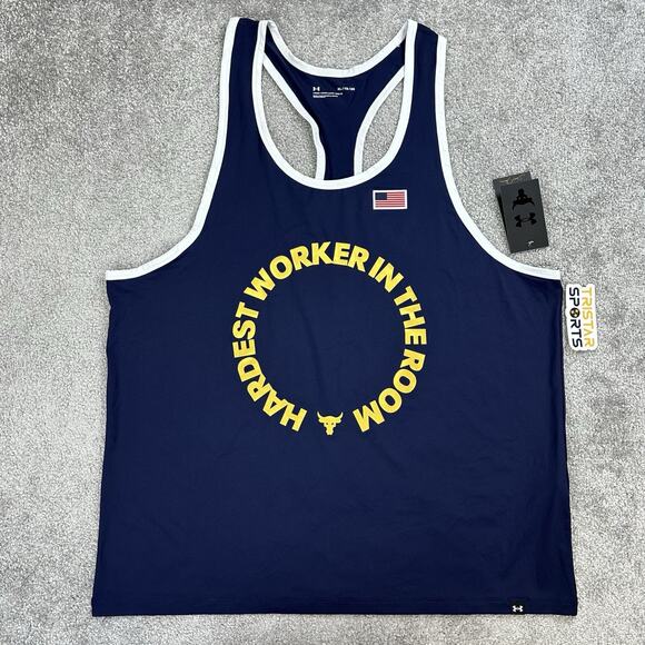 Under Armour Project Rock IsoChill Tank Top Mens Size XL Blue Hardest Worker - Picture 1 of 11